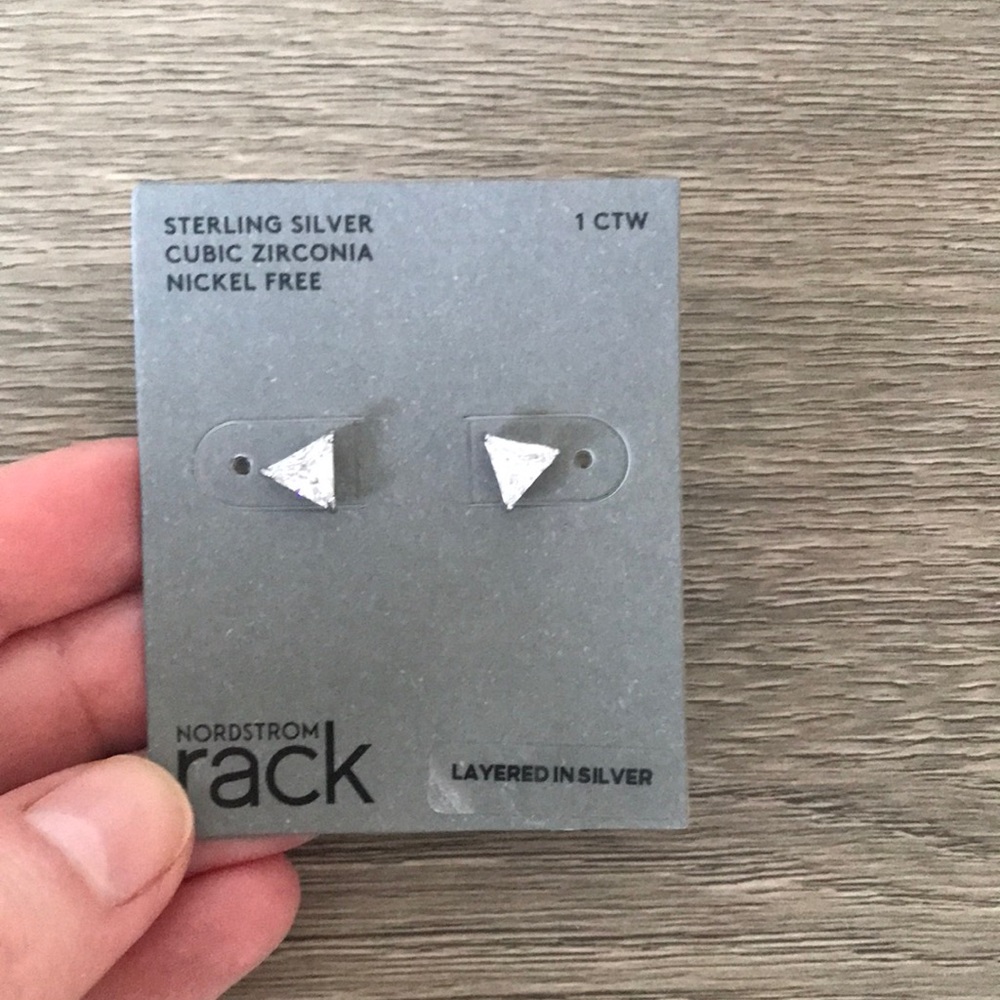Nordstrom 1ct Triangle Cut Zirconia Platinum Sterling Silver Stud Earrings NWT